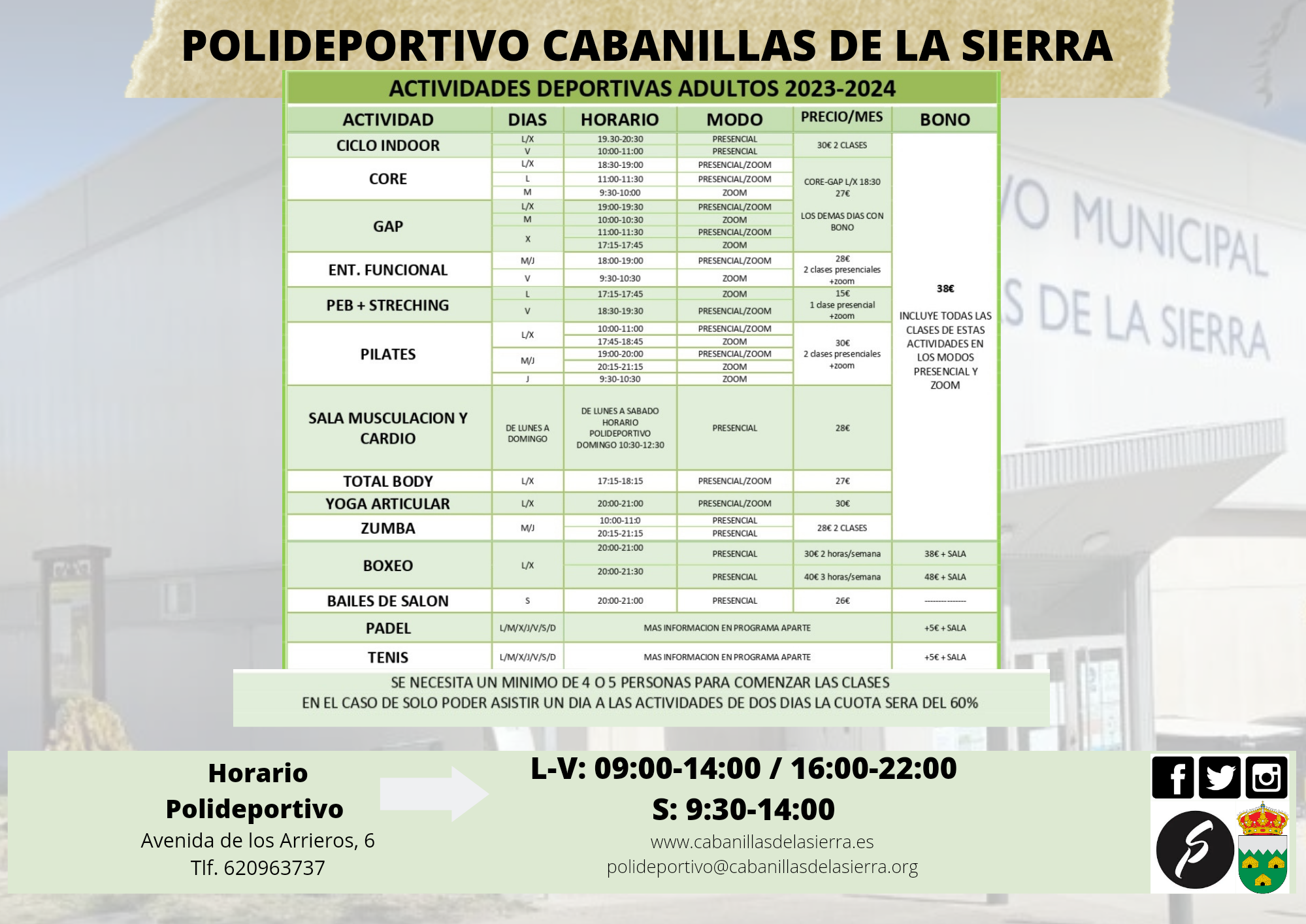 Horario y precios