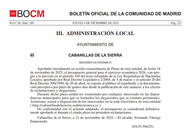 Aprobacion inical presupuesto 2026