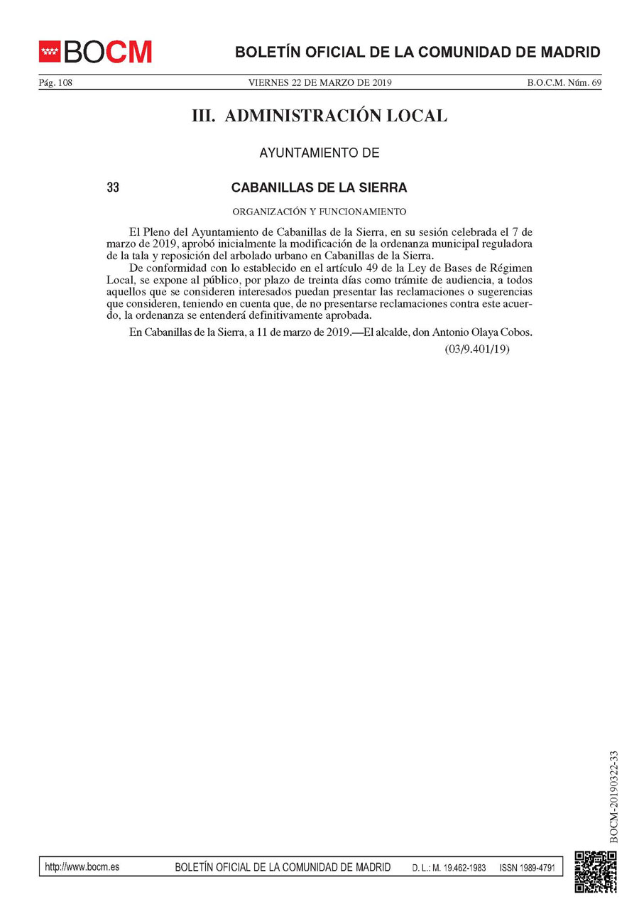 Aprobación inicial modificacion ordenanza tala arbolado