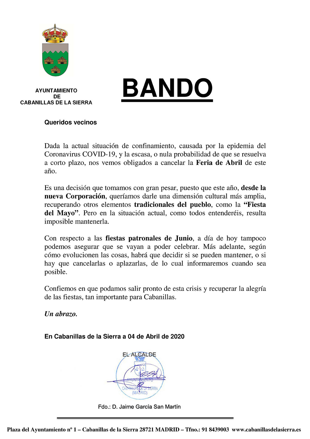 Bando fiestas Cabanillas 2020