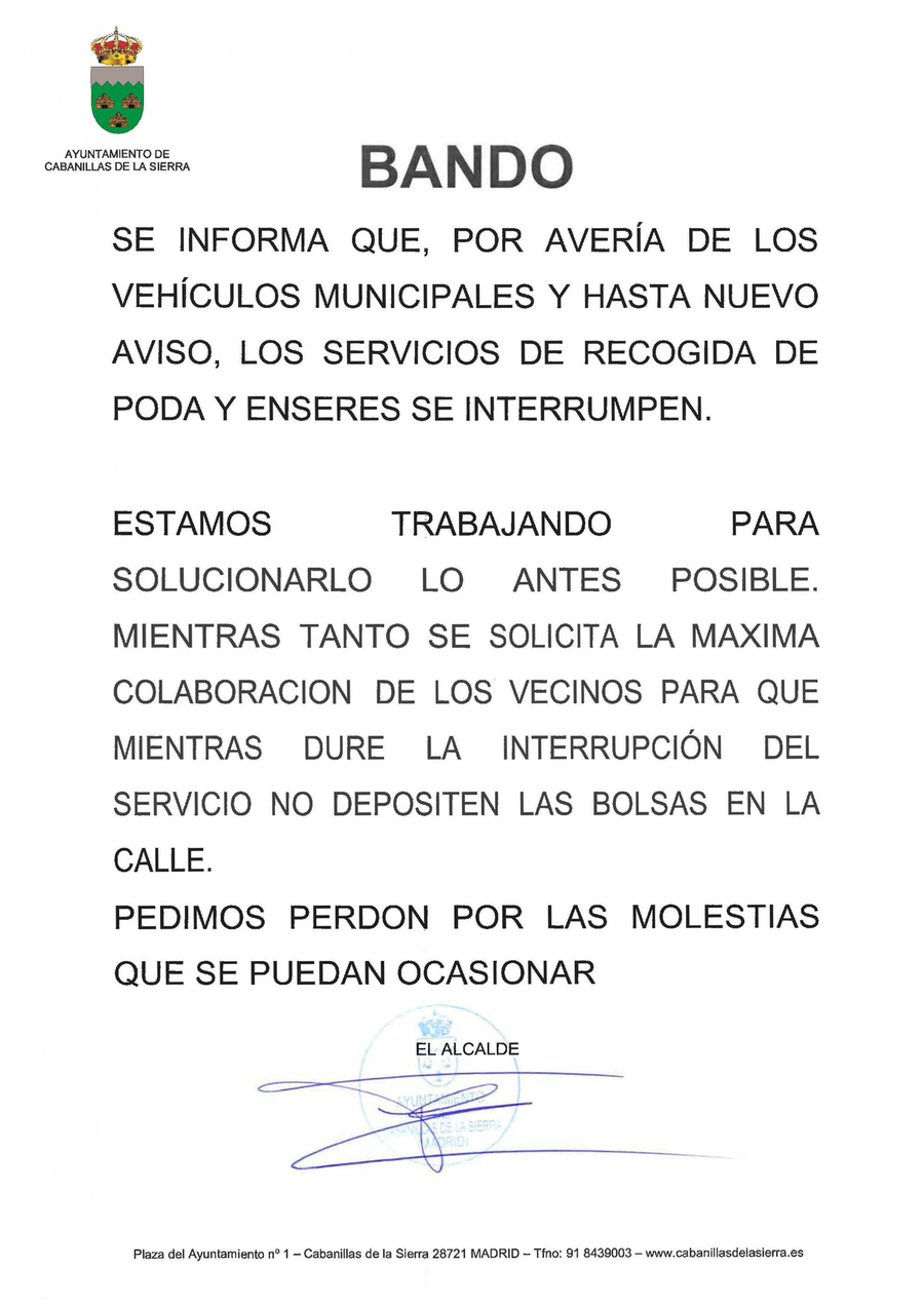 Bando interrupción de servicio