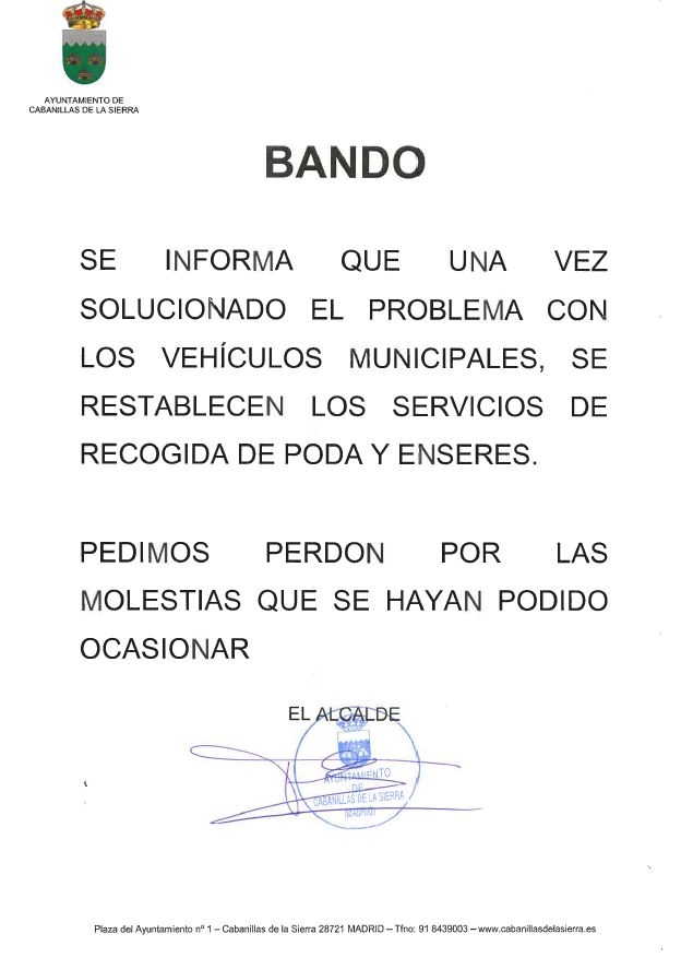 Bando reanudación de servicio