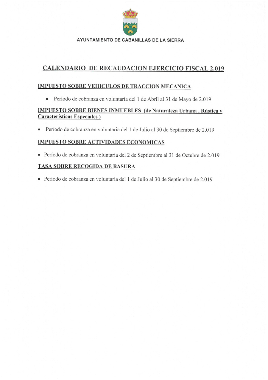 Calendario recaudación 2019 1