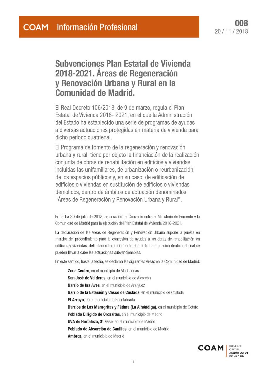 Circular informativa Áreas de Regeneración y Renovación Urbana y Rural en la Comunidad de Madrid