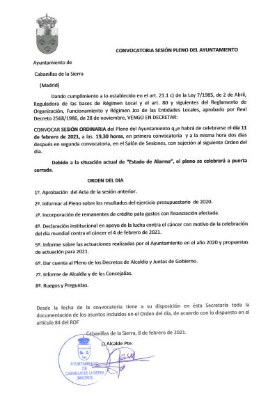 Convocatoria 28 diciembre 2020