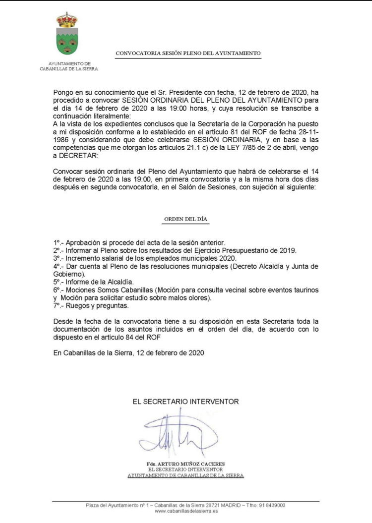 Convocatoria Pleno 14 feb2020