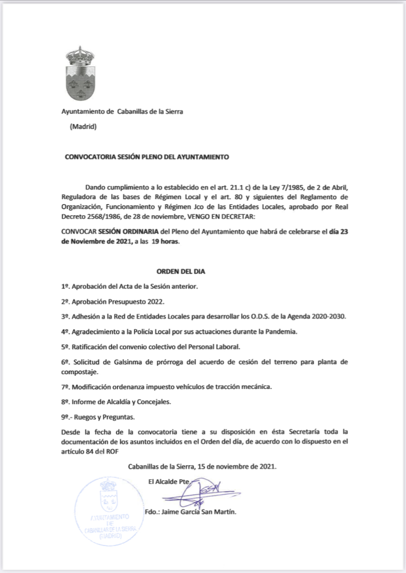 Convocatoria 23 nov 2021