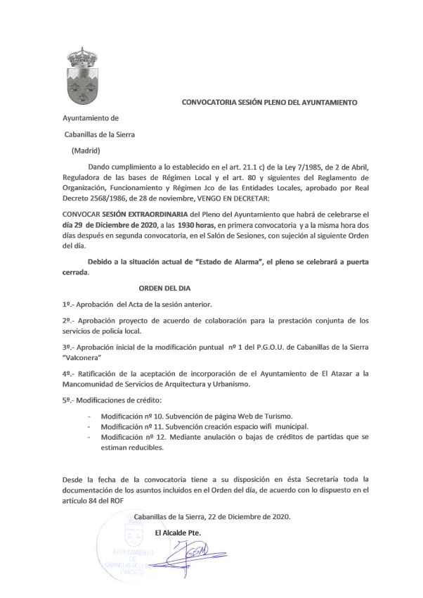 Convocatoria 28 diciembre 2020