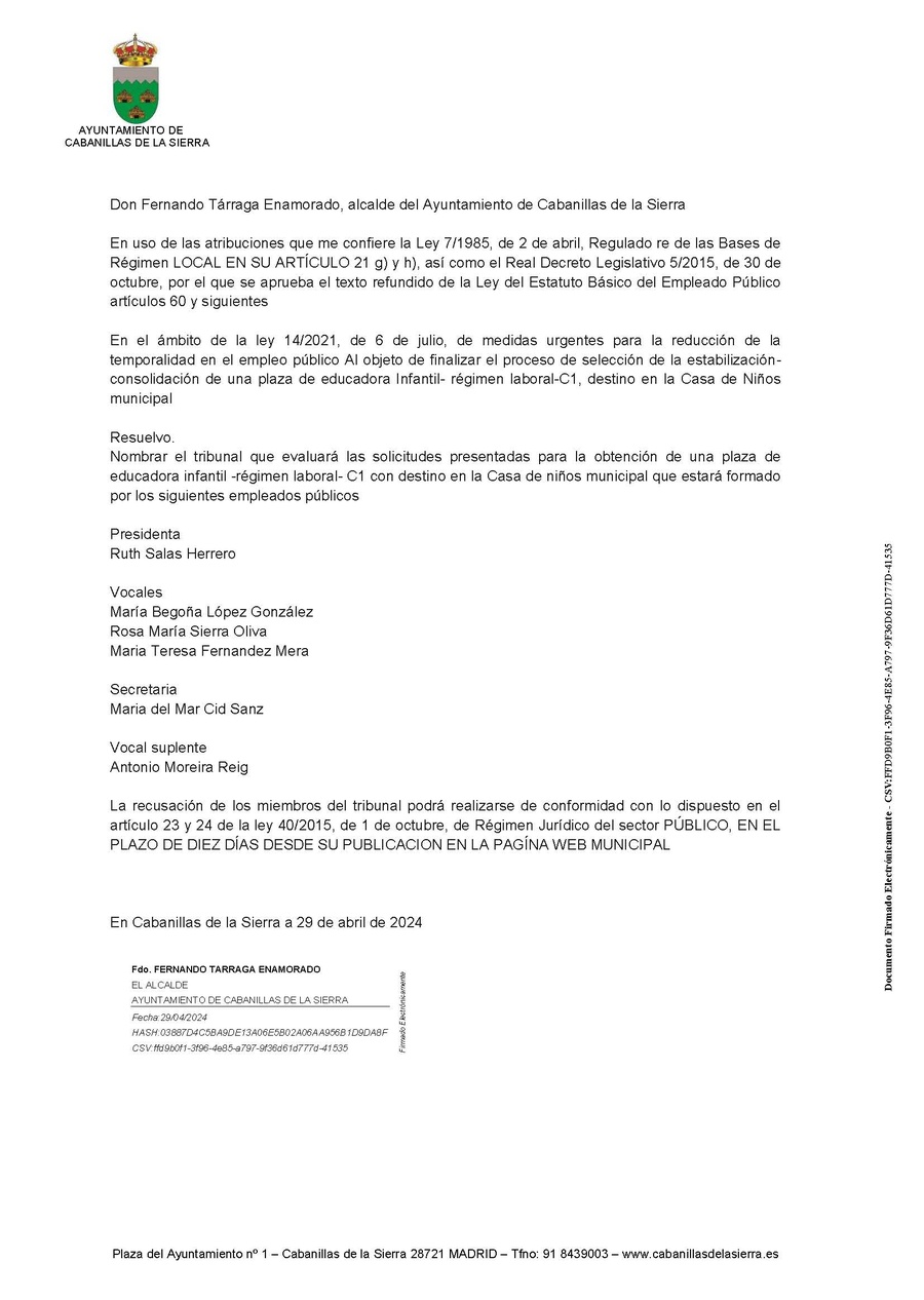 Decreto formación tribunal