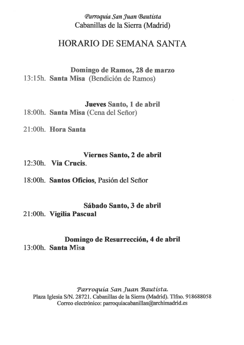 Horarios Semana Santa 2021