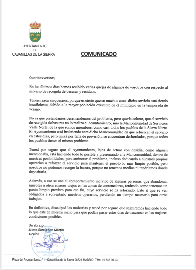 comunicado recogida basuras