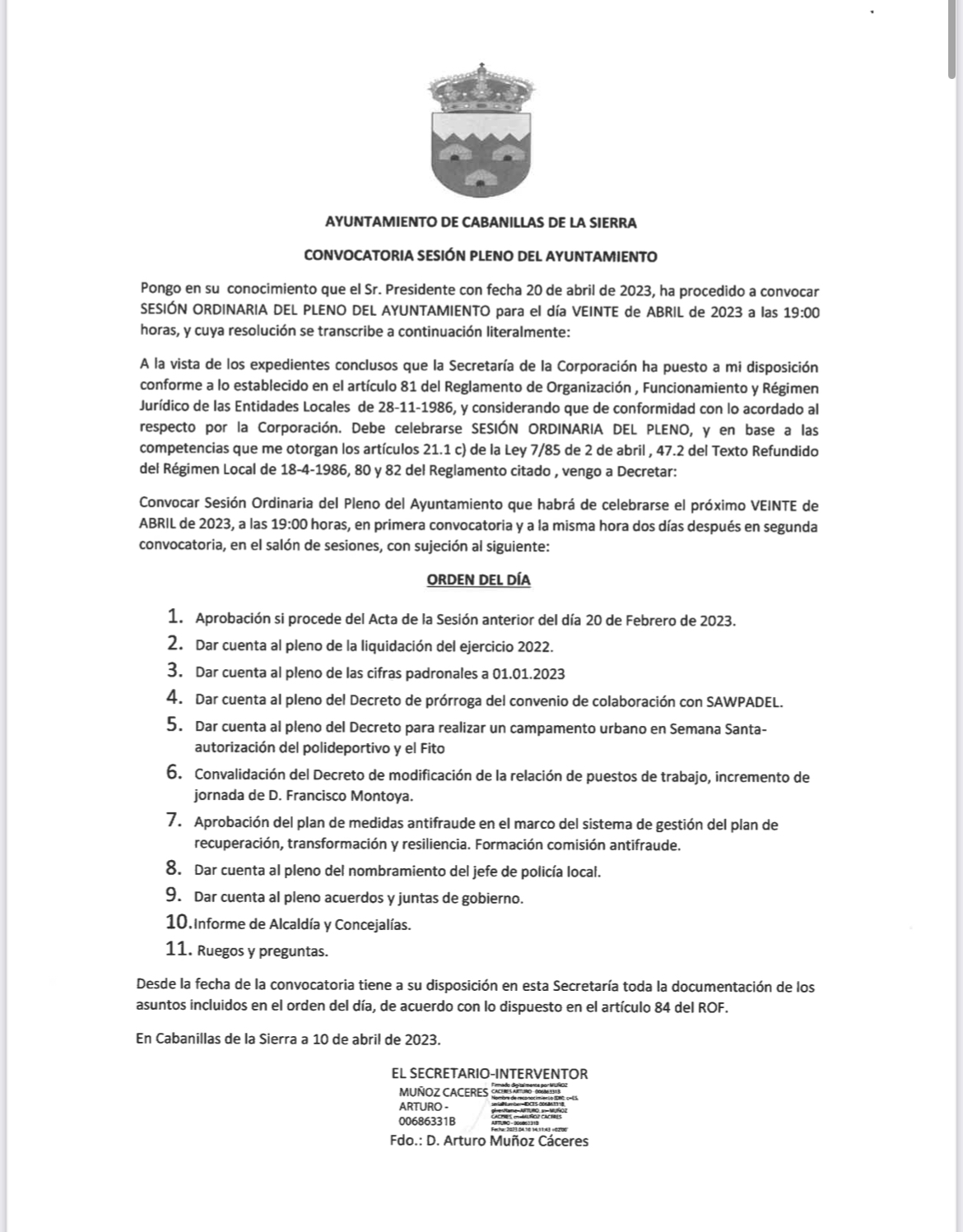 convocatoria pleno abril 23