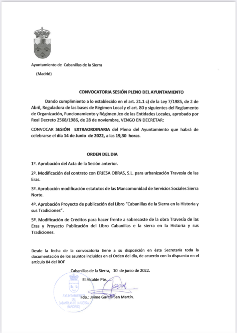 convocatoria pleno extraordinario 20220614