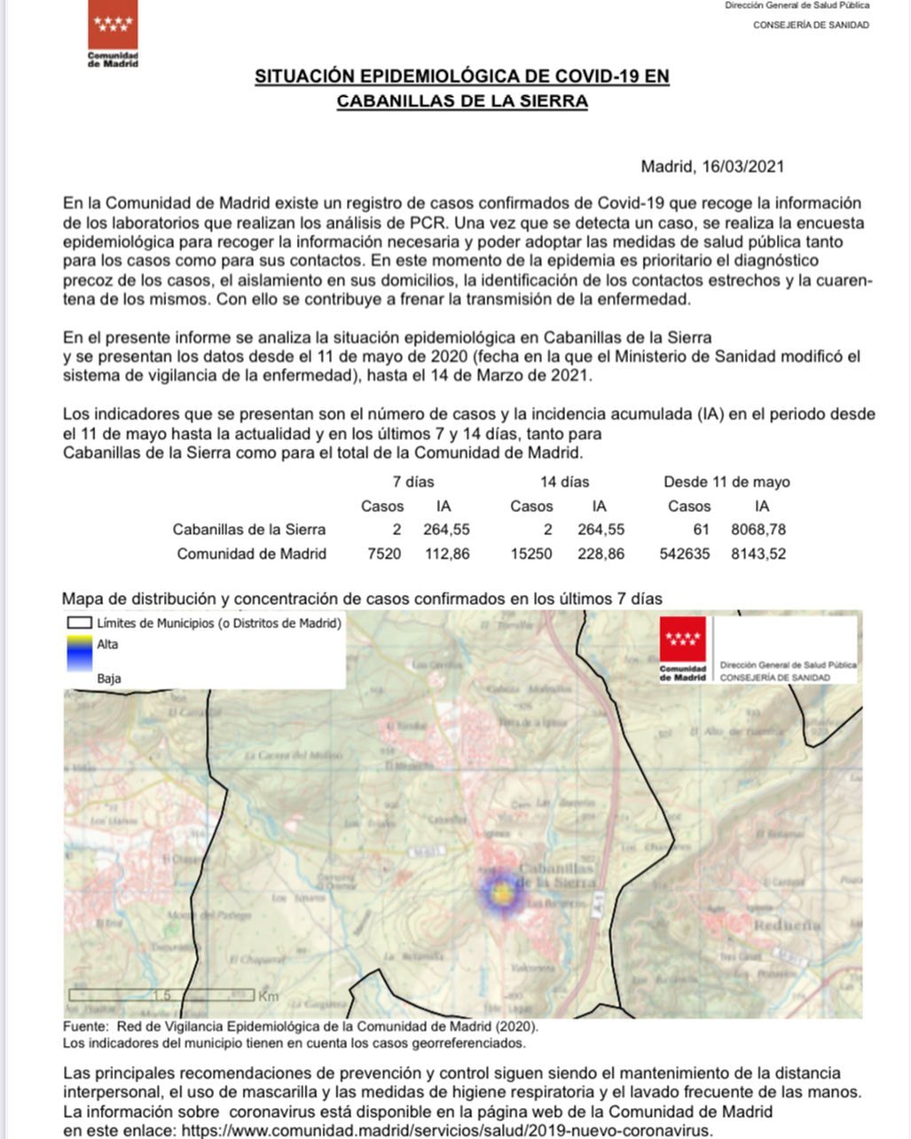 situacion epidemiologica Cabanillas 16 mar 2021