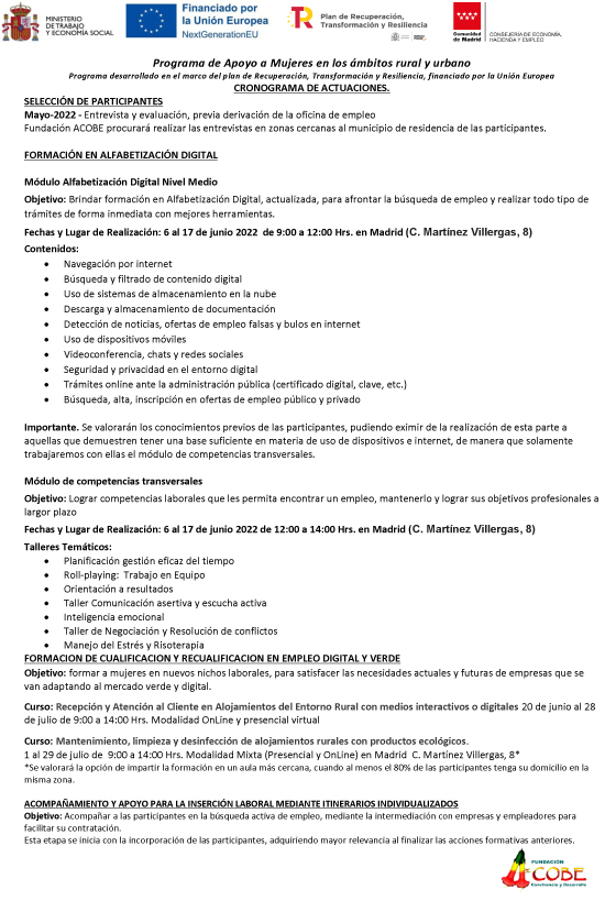 Programa de apoyo a mujeres ambito rural y urbano