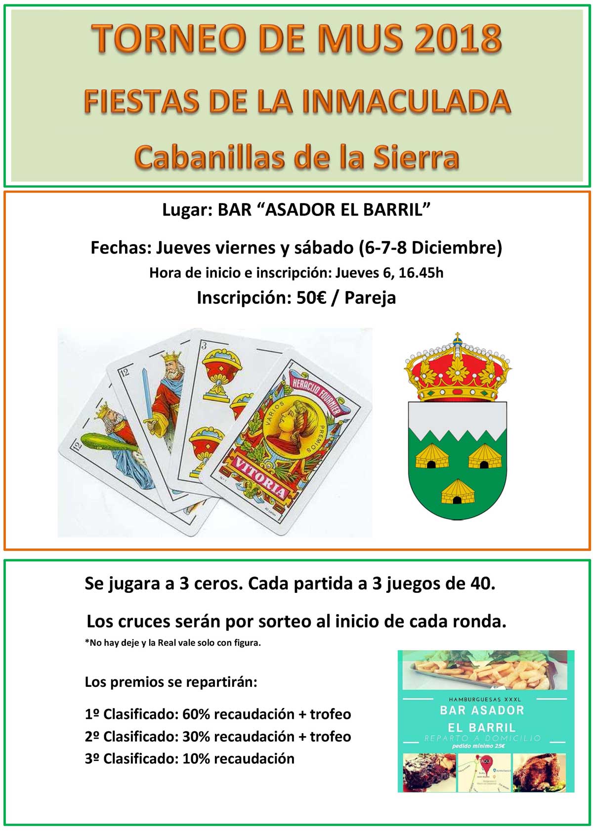 Cartel de torneo de mus fiestas inmaculada cabanillas 2018