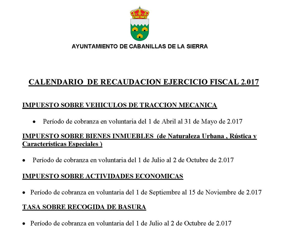 CALENDARIO COBRANZA ANUAL 2017