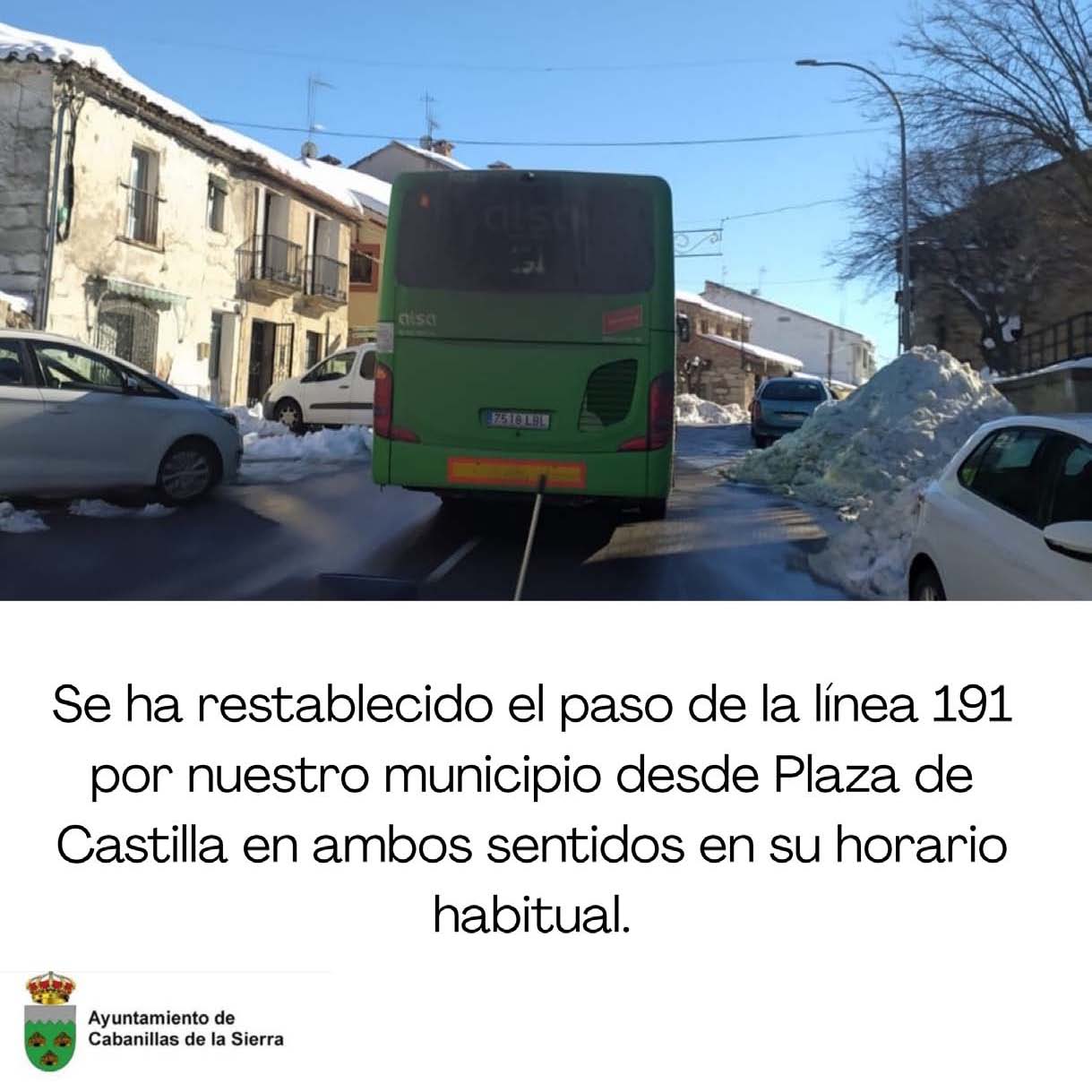 Restablecida linea 191 enero 2021